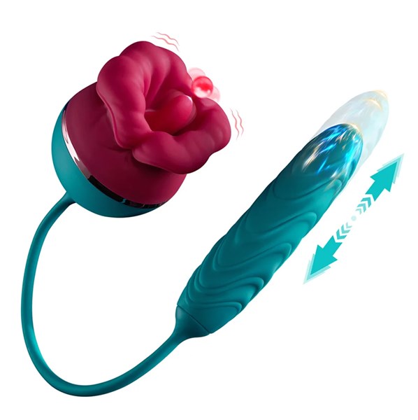 VIBRADOR - RECARREGÁVEL - FLOWER, LINGUA - VAI E VEM - VERDE/ROSA