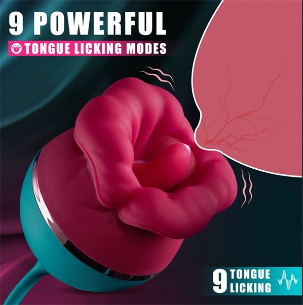 VIBRADOR - RECARREGÁVEL - FLOWER, LINGUA - VAI E VEM - VERDE/ROSA
