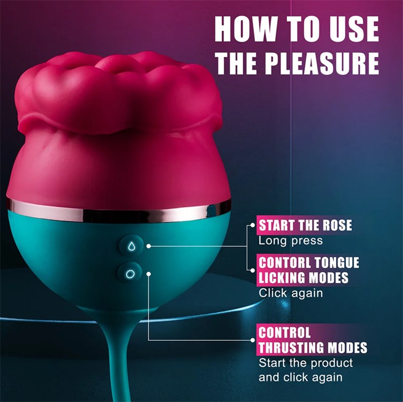 VIBRADOR - RECARREGÁVEL - FLOWER, LINGUA - VAI E VEM - VERDE/ROSA