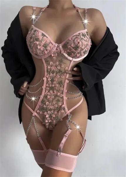 BODY MEIA TAÇA - FLORAL - ROSA