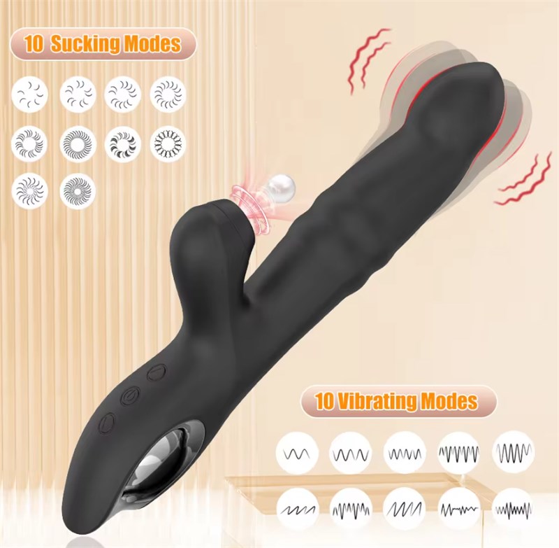 VIBRADOR - PONTO G, MASSAGEADOR E SUGADOR DE CLITÓRIS - PRETO