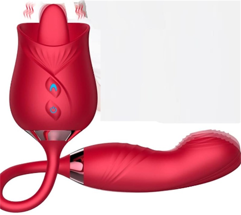 VIBRADOR - RECARREGÁVEL - FLOR COM LINGUA VIBRO E DEDO VAI E VEM - VERMELHO
