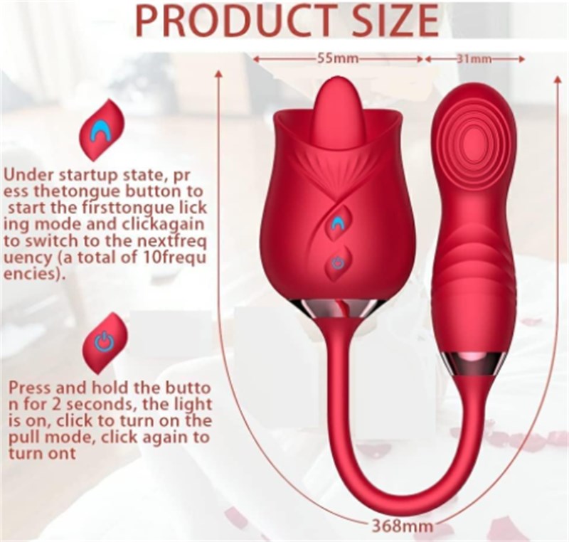 VIBRADOR - RECARREGÁVEL - FLOR COM LINGUA VIBRO E DEDO VAI E VEM - VERMELHO