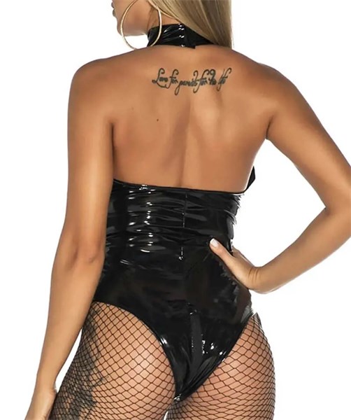 BODY EM VINIL COM TRANSPARENCIA - QUEEN - PRETO