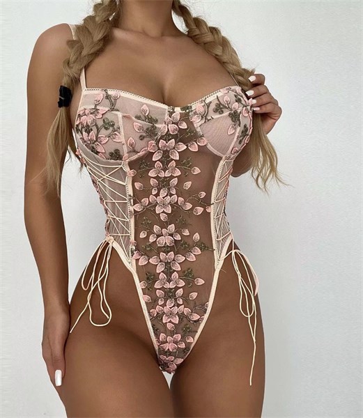 BODY MEIA TAÇA - BORDADO E TULE - ROSA