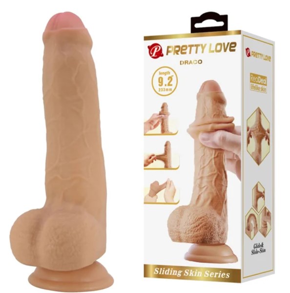 PROTESE MASTURBADORA COM ESCROTO E VENTOSA - DRACO - 23,3X4,3CM - BEGE