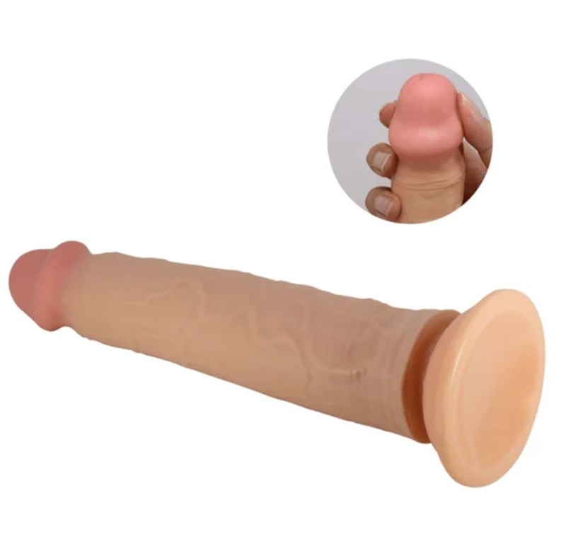 PROTESE MASTURBADORA COM ESCROTO E VENTOSA - TALLEN - 22X4CM - BEGE