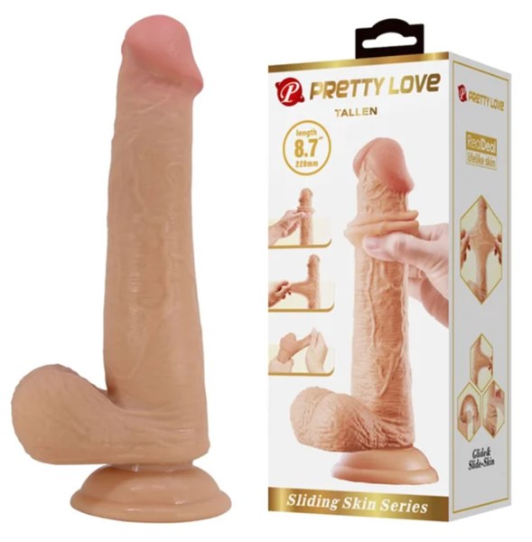 PROTESE MASTURBADORA COM ESCROTO E VENTOSA - TALLEN - 22X4CM - BEGE
