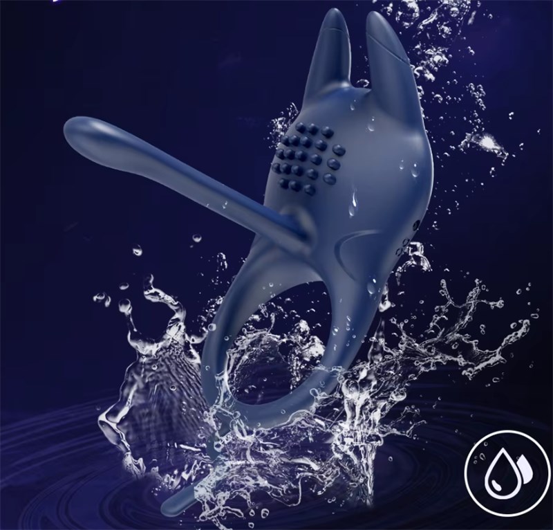 ANEL PENIANO VIBRATÓRIO COM ESTIMULAÇÃO TRIPLA - AZUL MARINHO
