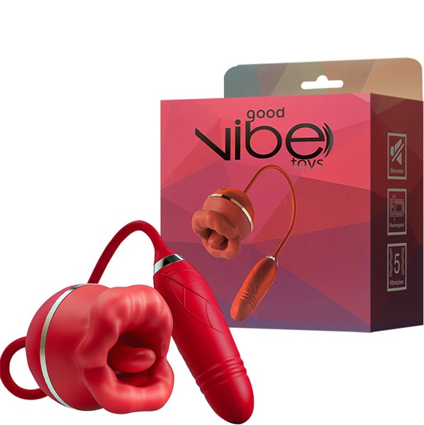 VIBRADOR - RECARREGAVEL - BOCA E LINGUA - VAI E VEM - VERMELHO