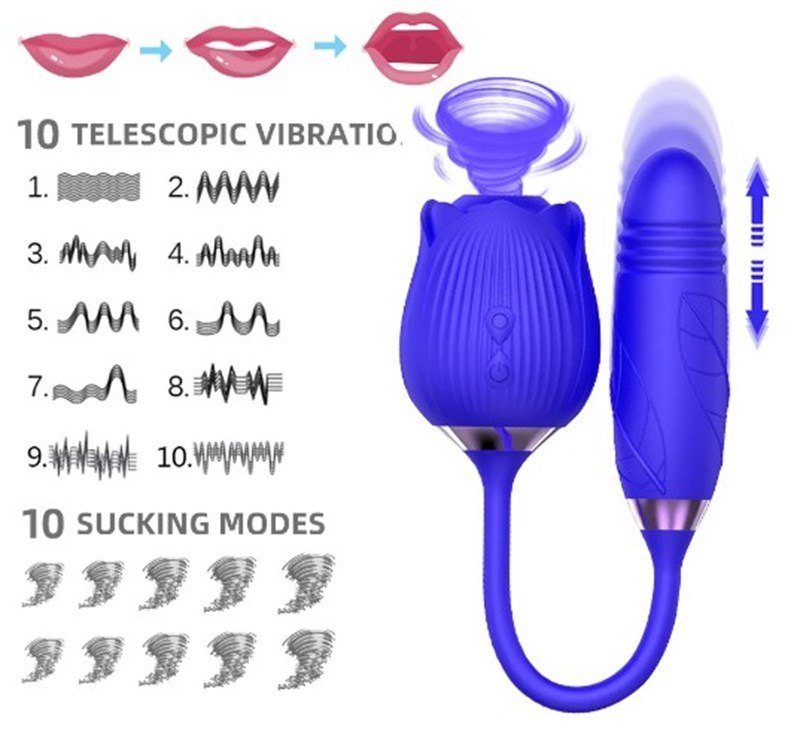 VIBRADOR - RECARREGAVEL - FLOWER SUGADOR - VIBRO E VAI E VEM - VERMELHO
