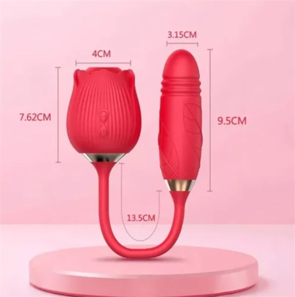 VIBRADOR - RECARREGAVEL - FLOWER SUGADOR - VIBRO E VAI E VEM - VERMELHO
