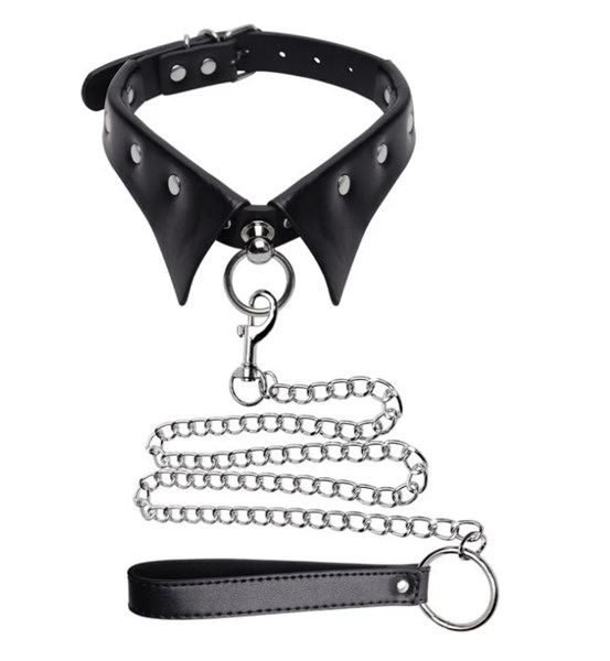 COLEIRA BDSM PESCOÇO GOTICA COM GUIA DE CORRENTE – PRETO