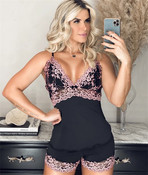 SHORT DOLL - RAQUEL - PRETO/ROSE