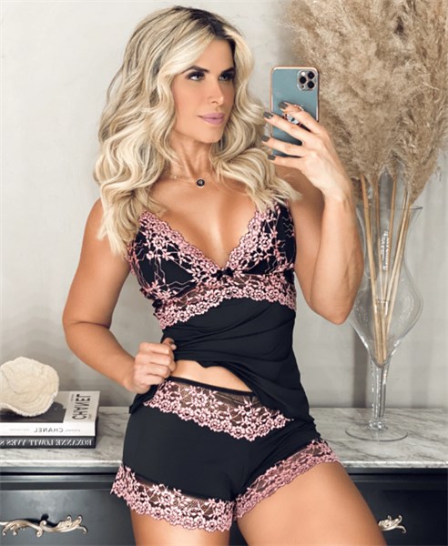 SHORT DOLL - RAQUEL - PRETO/ROSE