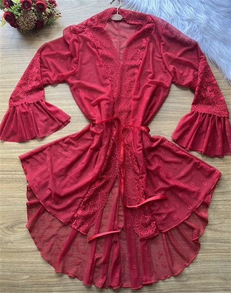 ROBE MANGA LONGA - VALÊNCIA - TAM UN - VERMELHO