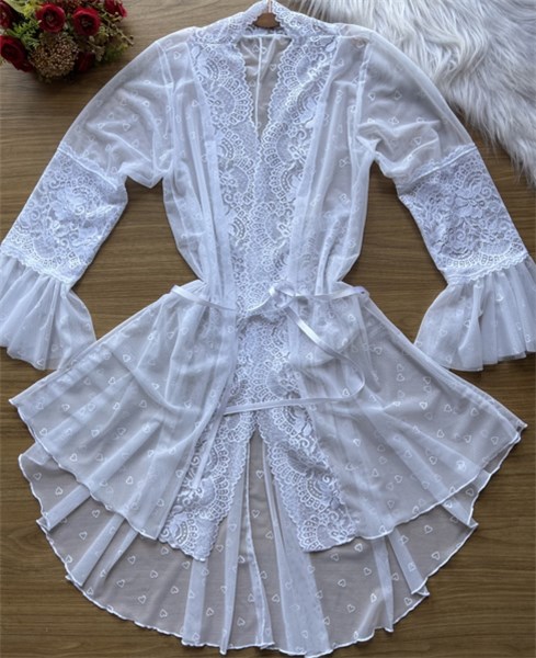 ROBE MANGA LONGA - VALÊNCIA - TAM UN - BRANCO