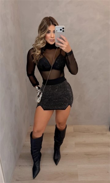 SAIA BIANCA - PRETO COM PEDRARIAS - TAM UN