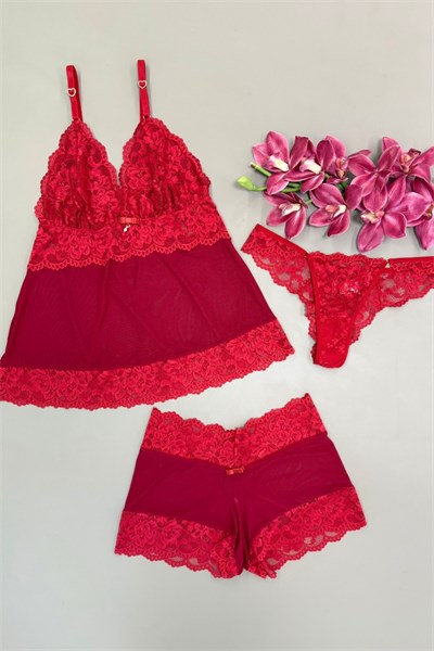 SHORT DOLL COM CALCINHA – VALENTINA - VERMELHO