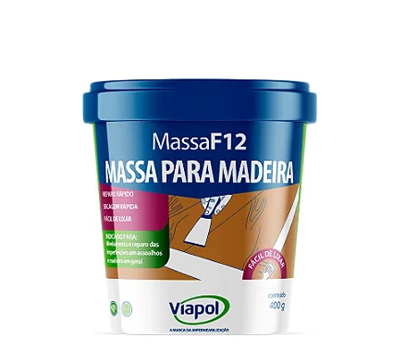 MASSA P/MADEIRA BASE ACR BRANCO. F12 BRANCA 400G - VIAPOL