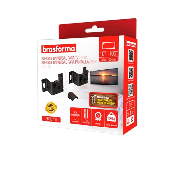 SUPORTE TV PRETO FIXO UNIV LED 10/71 - BRASFORMA SBRU750