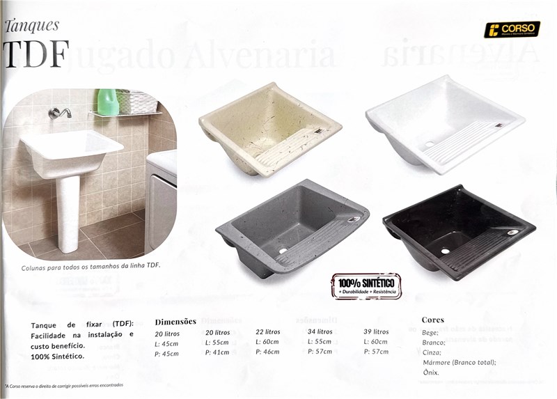 TANQUE GRANITO PRE MOLDADO  45X45 TDF 20L COR BRANCO - CORSO