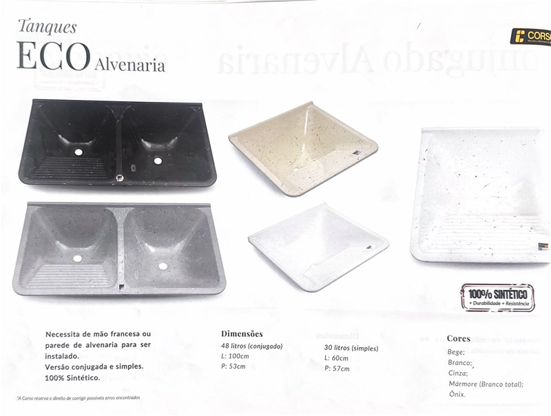 TANQUE GRANITO PRE MOLDADO  60X57 ECO ALV 30L COR ONIX - CORSO