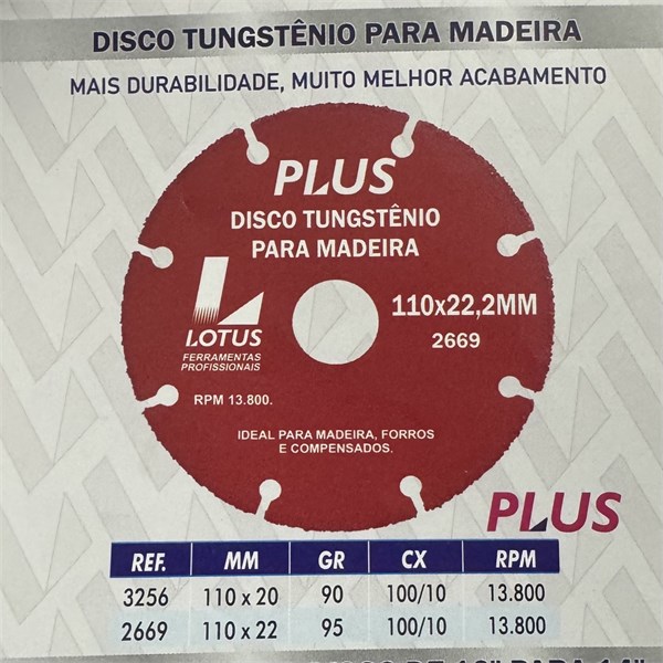 DISCO TUNGSTENIO P/MAD 110X22,2MM- FOZA 2669