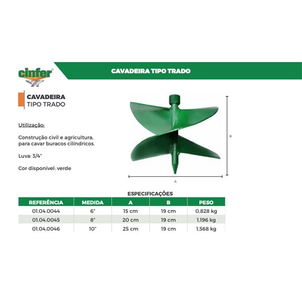 CAVADEIRA TRADO BROCA 12"x30cm 3/4 S/C VERDE - CINFER 01.04.0047