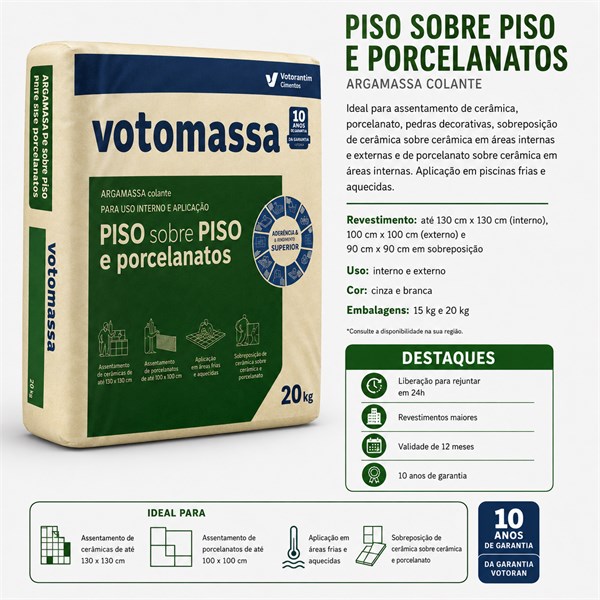 ARGAMASSA CINZA SOBREPOSICAO INT. EXT. 20KG - VOTOMASSA