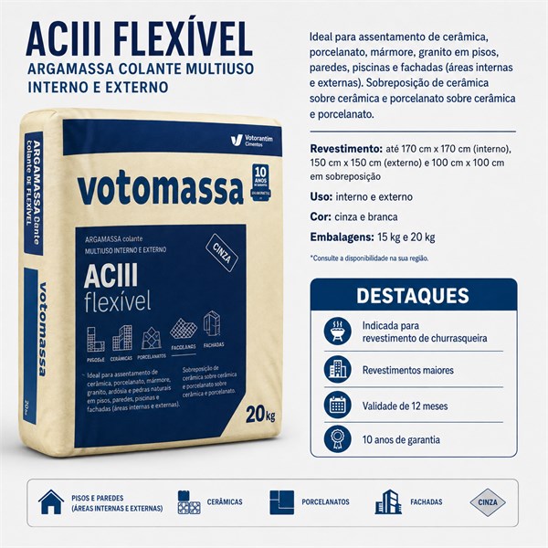 AC3 ARGAMASSA CINZA COLANTE INT. EXT 20KG - VOTOMASSA