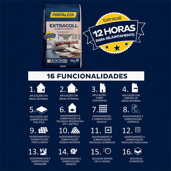 ARGAMASSA CINZA SOBREPOSICAO INT. EXT. 20KG EXTRACOLL - FORTALEZA