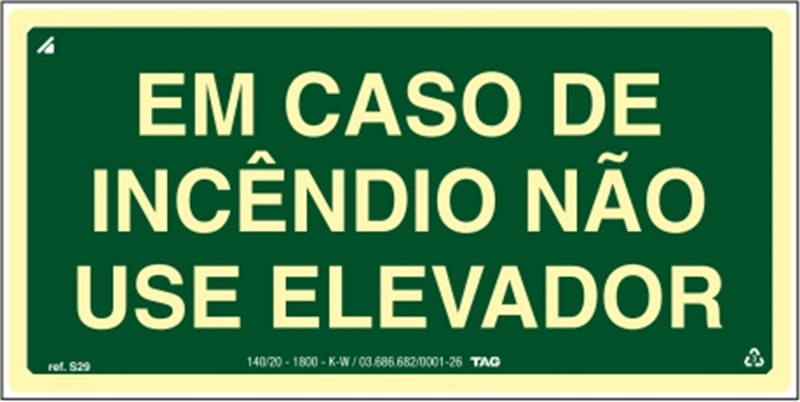 Placa Em caso de incendio nao use elevador 12x24 2mm