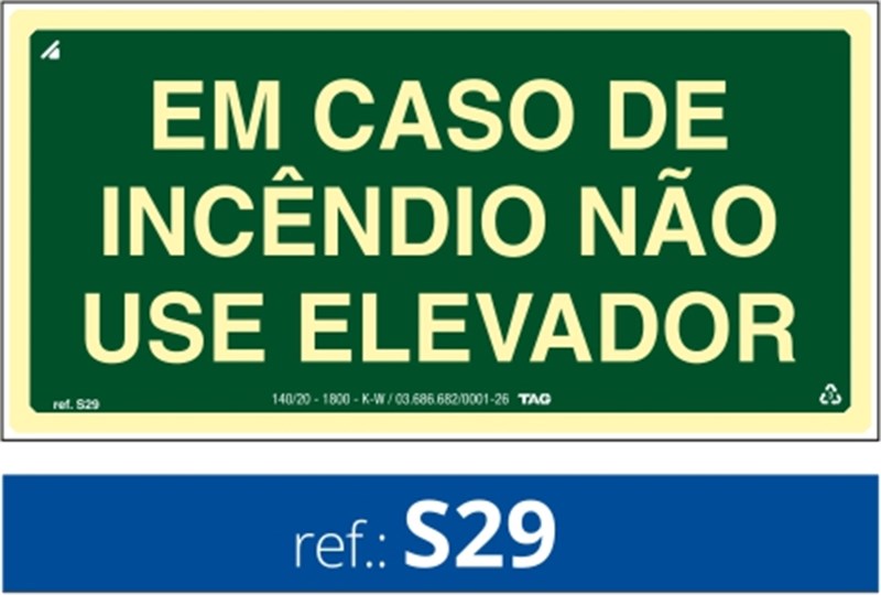 Placa Em caso de incendio nao use elevador 12x24 2mm