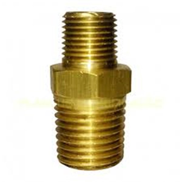 Niple latão sextavado c/encaixe conico 1/2“ > 3/8“  npt