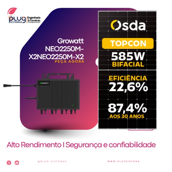 GF SOLAR GROWATT MICRO INVERSOR SEM ESTRUTURA  - GF 2,34KWP OSDA 585W BIFACIAL N-TYPE NEO 2,25KW 4MPPT MONO 220V