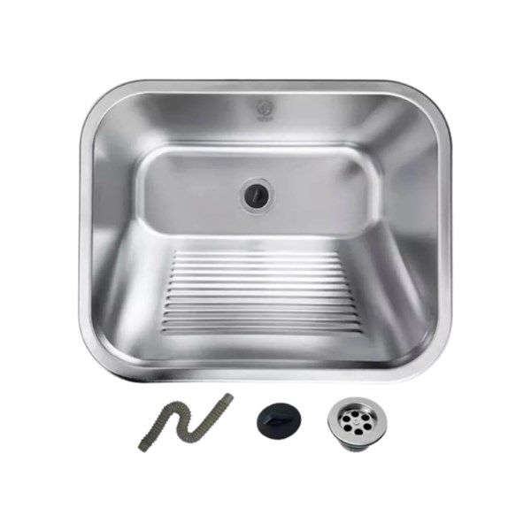 TANQUE DE INOX POLIDO/ESCOVADO - 55X45CM VÁLVULA + SIFÃO