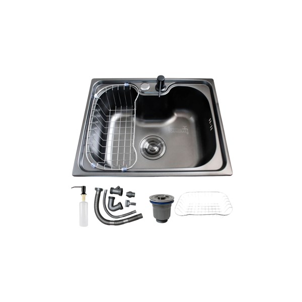 Cuba De Inox 201 Black - 50X40Cm Cesto + Válvula + Dispenser + Sifão