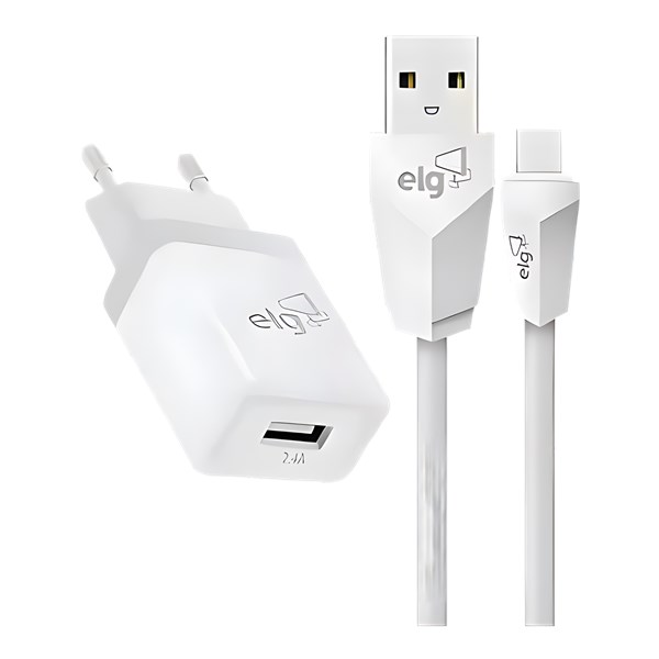 CARREGADOR + CABO 1M, USB MICRO, V8, ELG, PRETO