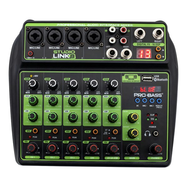 MESA DE SOM, PROBASS, STUDIO LINK 8, USB, BLUETOOTH