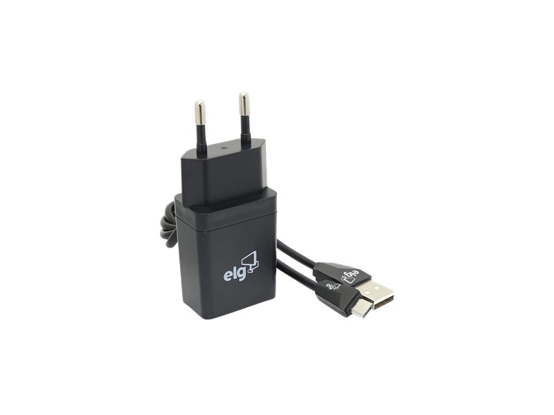 CARREGADOR + CABO 1M, USB MICRO, V8, ELG, PRETO