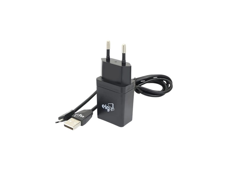 CARREGADOR + CABO 1M, USB MICRO, V8, ELG, PRETO