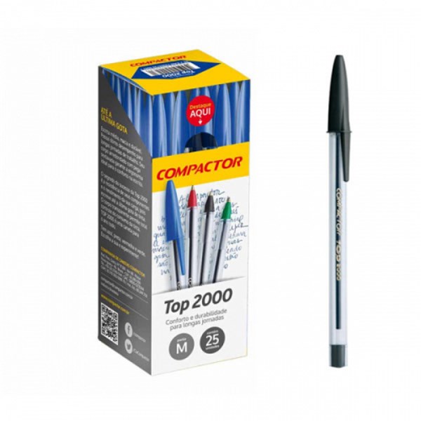 Caneta Esferográfica Compactor Top 2000 Preta