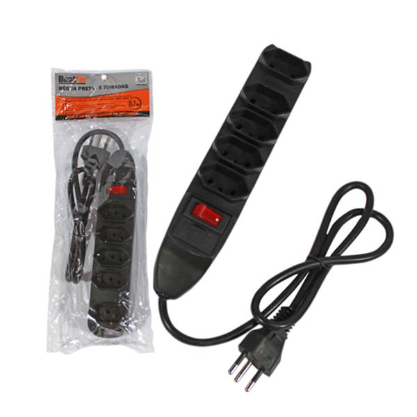 REGUA 5T PRETA FUSIVEL E CHAVE 3P 0,7M