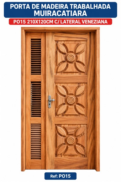 PORTA DE MADEIRA TRABALHADA MUIRACATIARA PO15 210X120CM C/ LATERAL VENEZIANA