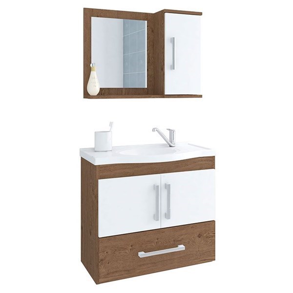 Gabinete para Banheiro Atenas 65cm com Espelheira Amêndoa branco MGM