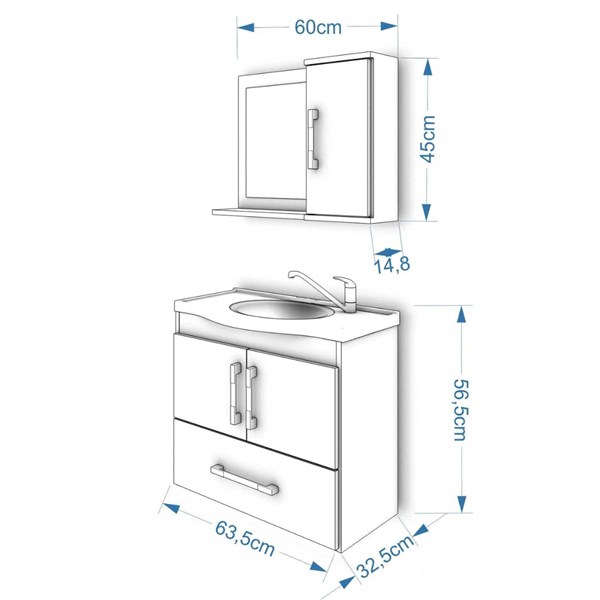 Gabinete para Banheiro Atenas 65cm com Espelheira Branco MGM