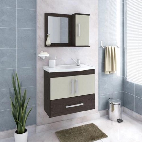 Gabinete para Banheiro Atenas 65cm com Espelheira Café off White MGM 