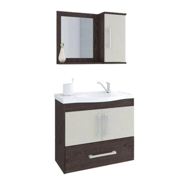Gabinete para Banheiro Atenas 65cm com Espelheira Café off White MGM 