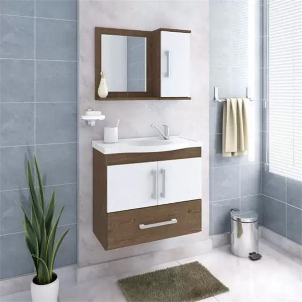 Gabinete para Banheiro Atenas 65cm com Espelheira Amêndoa branco MGM